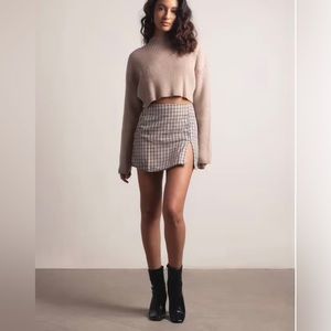 Tobi Black/Brown Plaid Slit Mini Skirt - never worn